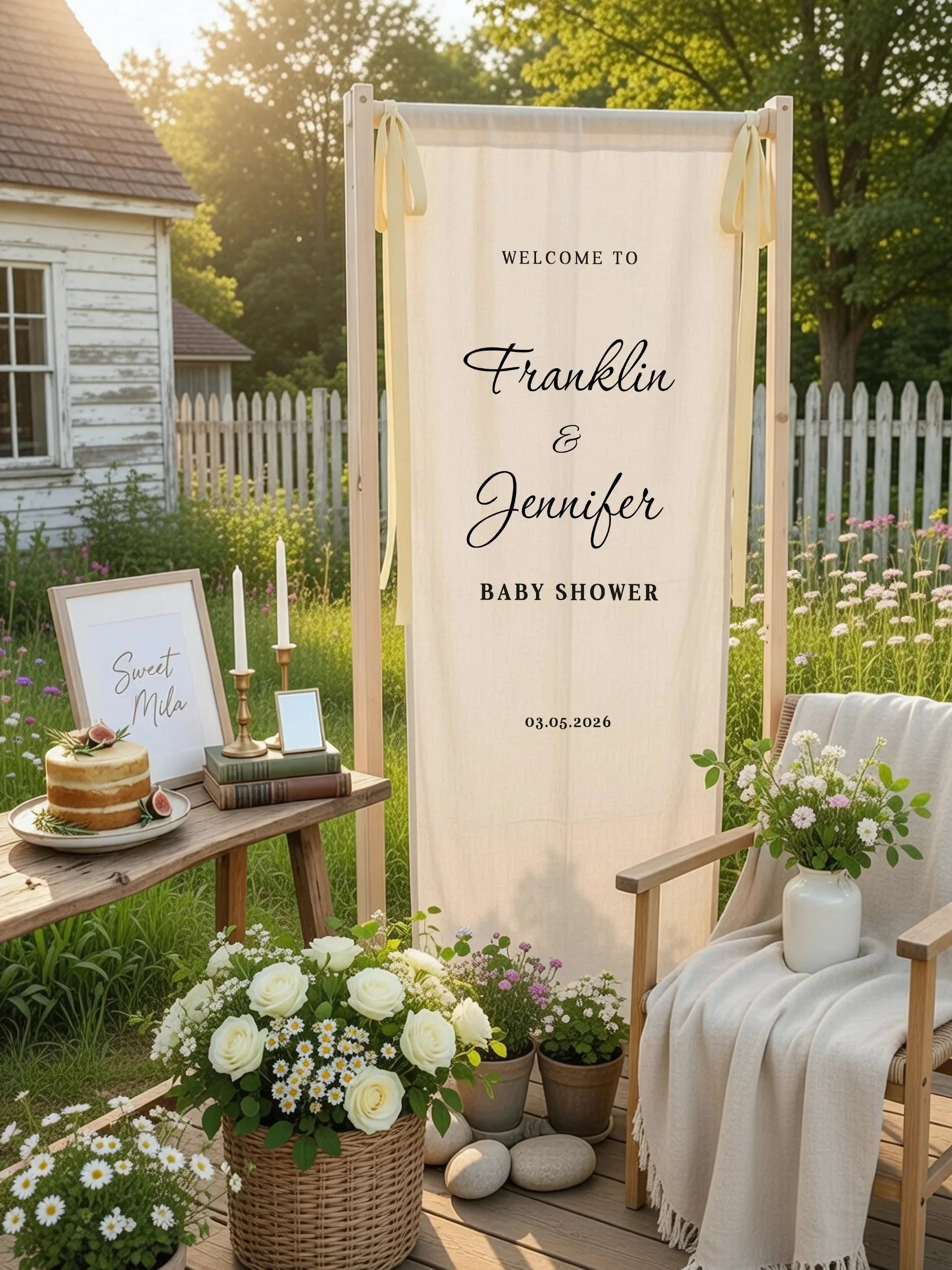Baby Shower Banner Stand Personalized Baby Shower Welcome Sign Custom Name Linen Baby Shower Decor, baby shower decor