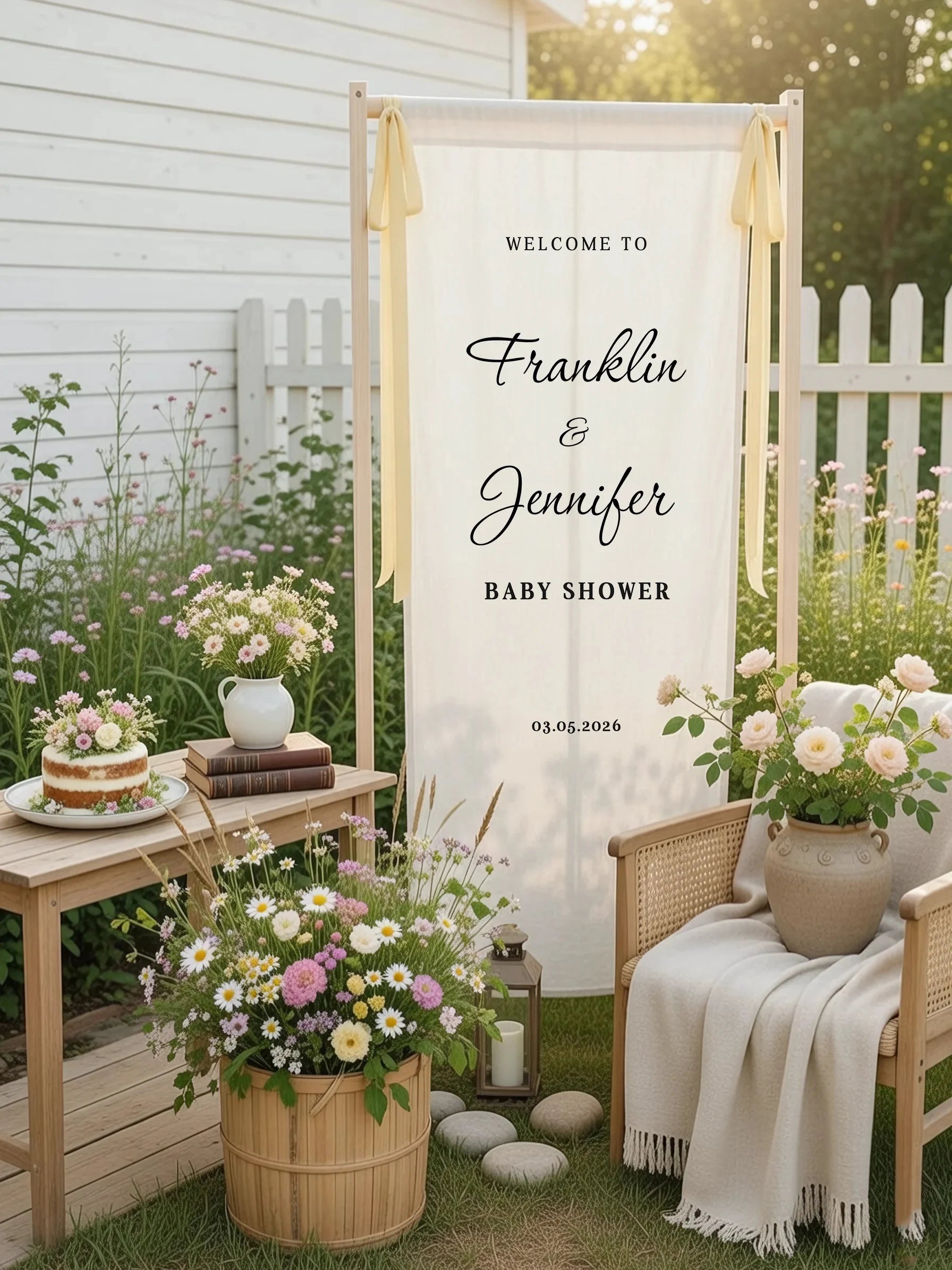 Baby Shower Banner Stand Personalized Baby Shower Welcome Sign Custom Name Linen Baby Shower Decor, baby shower decor