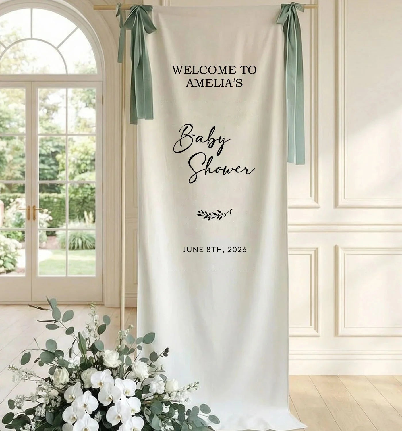 Baby Shower Banner Stand Personalized Baby Shower Welcome Sign Custom Name Linen Baby Shower Decor, baby shower decor