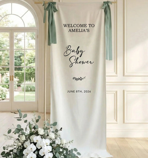 Baby Shower Banner Stand Personalized Baby Shower Welcome Sign Custom Name Linen Baby Shower Decor, baby shower decor