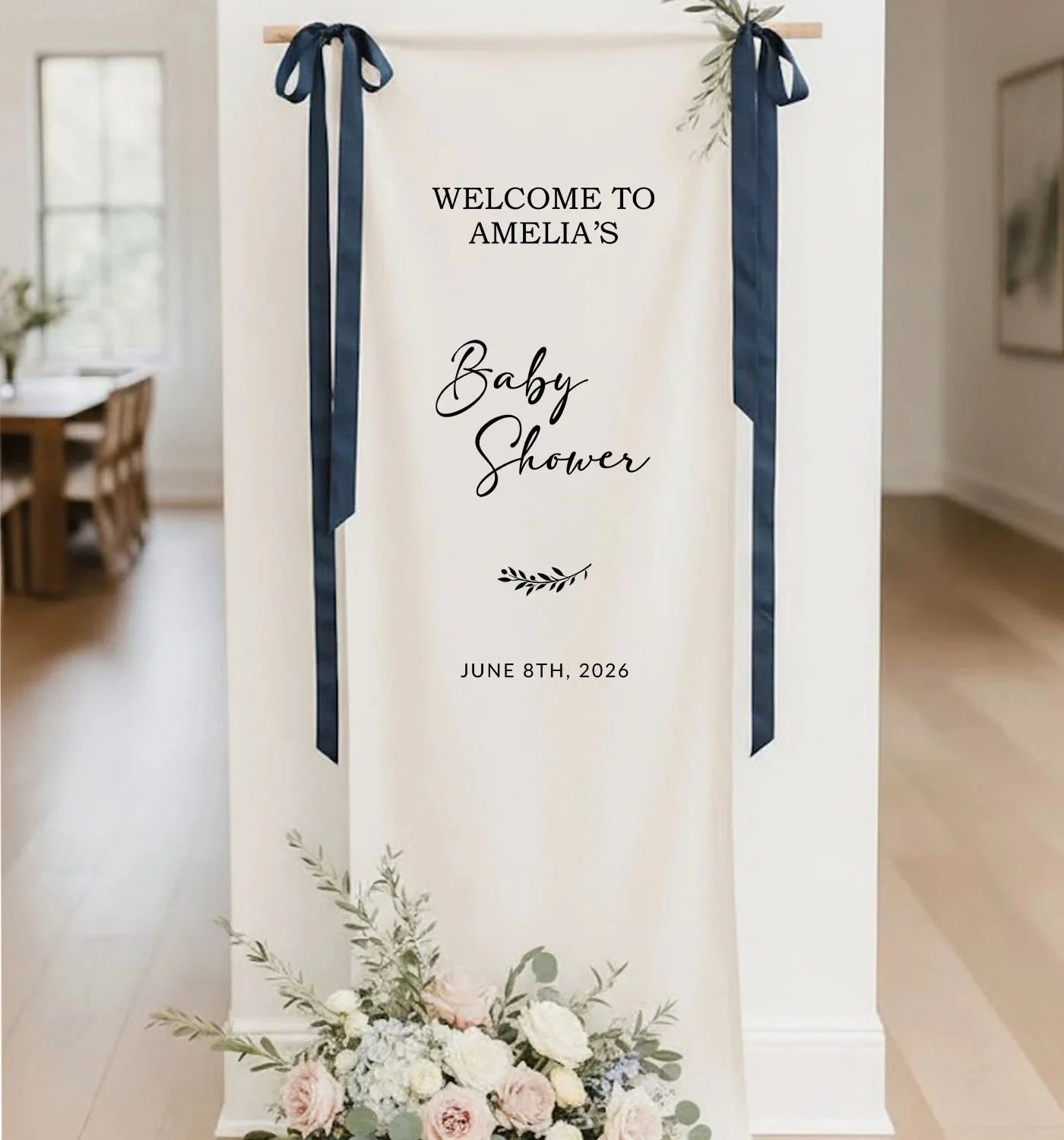 Baby Shower Banner Stand Personalized Baby Shower Welcome Sign Custom Name Linen Baby Shower Decor, baby shower decor