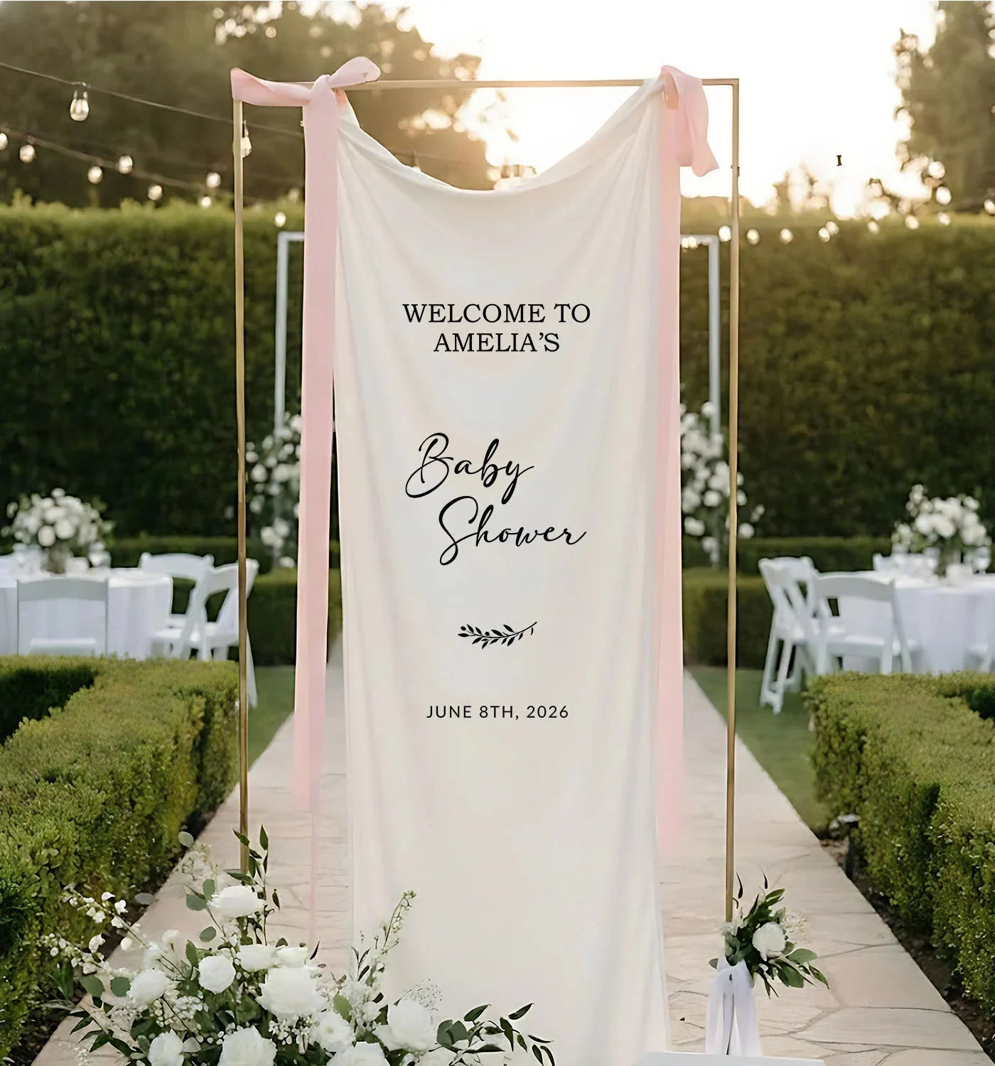 Baby Shower Banner Stand Personalized Baby Shower Welcome Sign Custom Name Linen Baby Shower Decor, baby shower decor