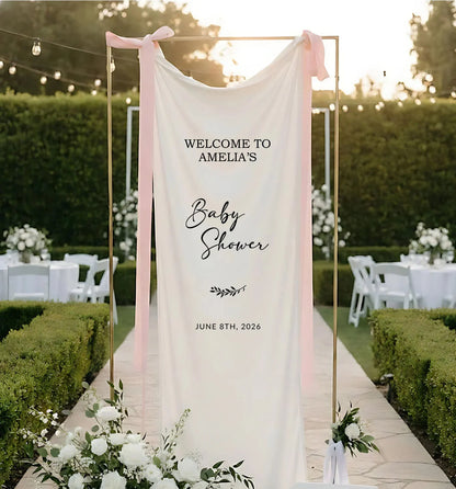 Baby Shower Banner Stand Personalized Baby Shower Welcome Sign Custom Name Linen Baby Shower Decor, baby shower decor