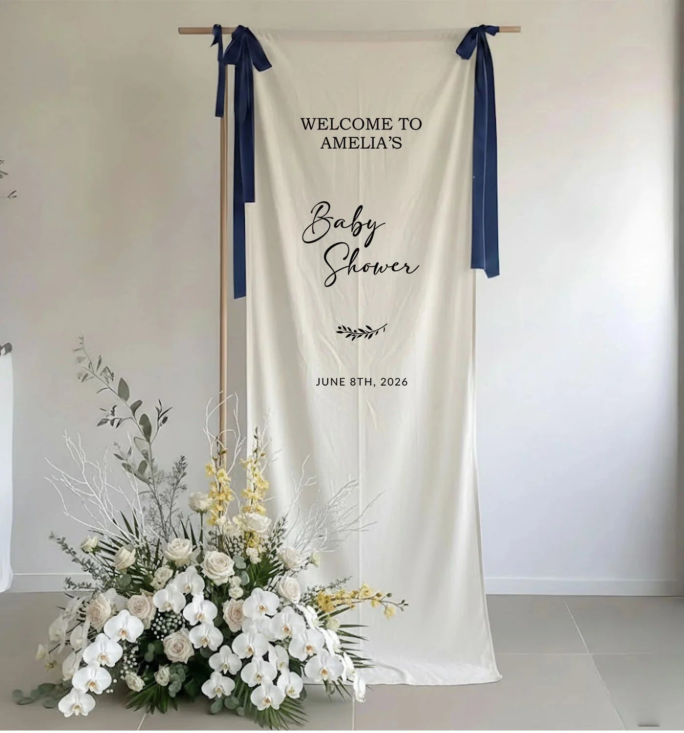 Baby Shower Banner Stand Personalized Baby Shower Welcome Sign Custom Name Linen Baby Shower Decor, baby shower decor