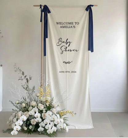 Baby Shower Banner Stand Personalized Baby Shower Welcome Sign Custom Name Linen Baby Shower Decor, baby shower decor