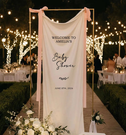 Baby Shower Banner Stand Personalized Baby Shower Welcome Sign Custom Name Linen Baby Shower Decor, baby shower decor