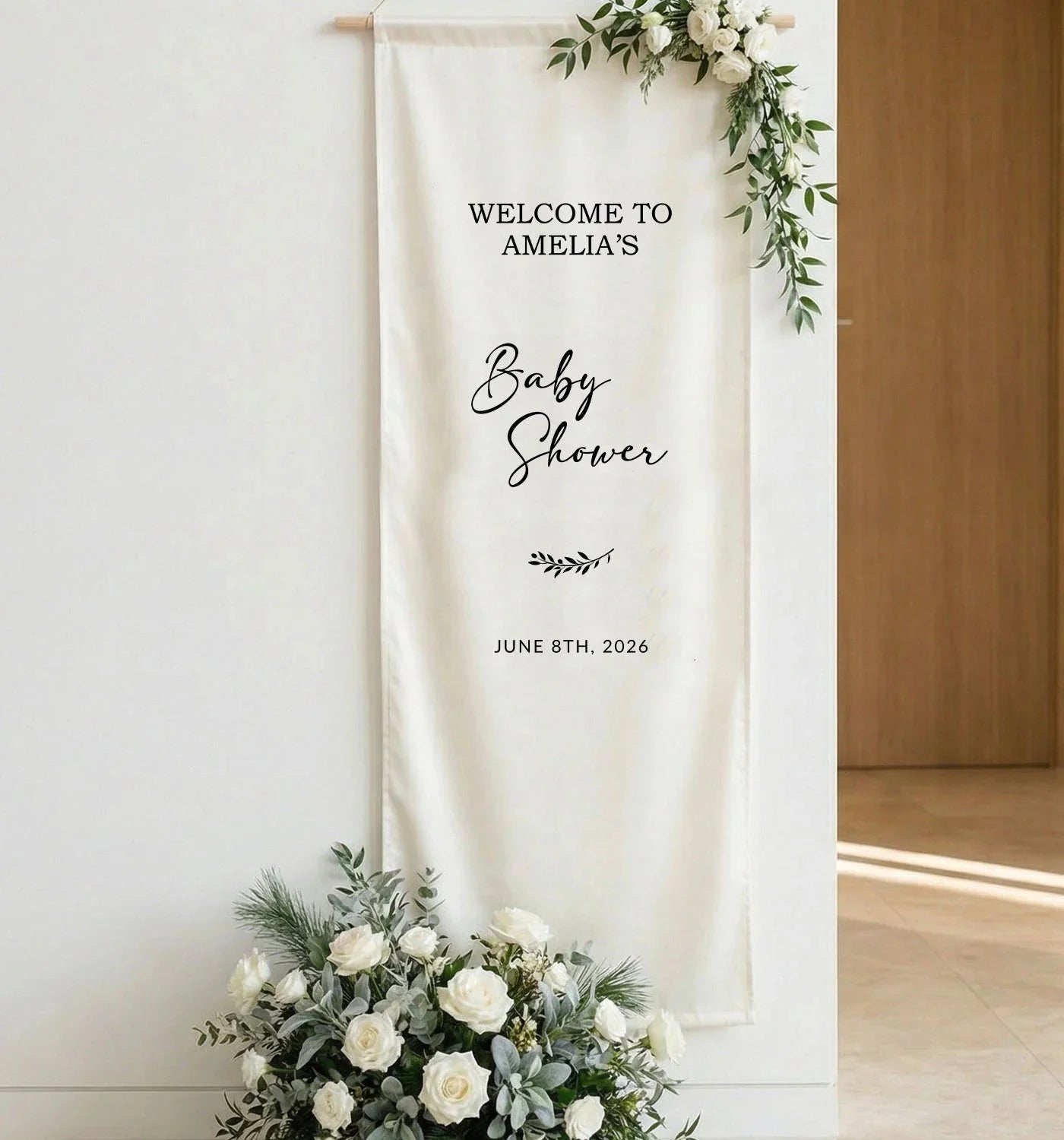 Baby Shower Banner Stand Personalized Baby Shower Welcome Sign Custom Name Linen Baby Shower Decor, baby shower decor