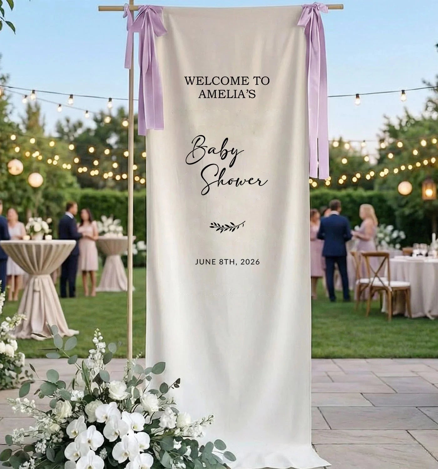 Baby Shower Banner Stand Personalized Baby Shower Welcome Sign Custom Name Linen Baby Shower Decor, baby shower decor
