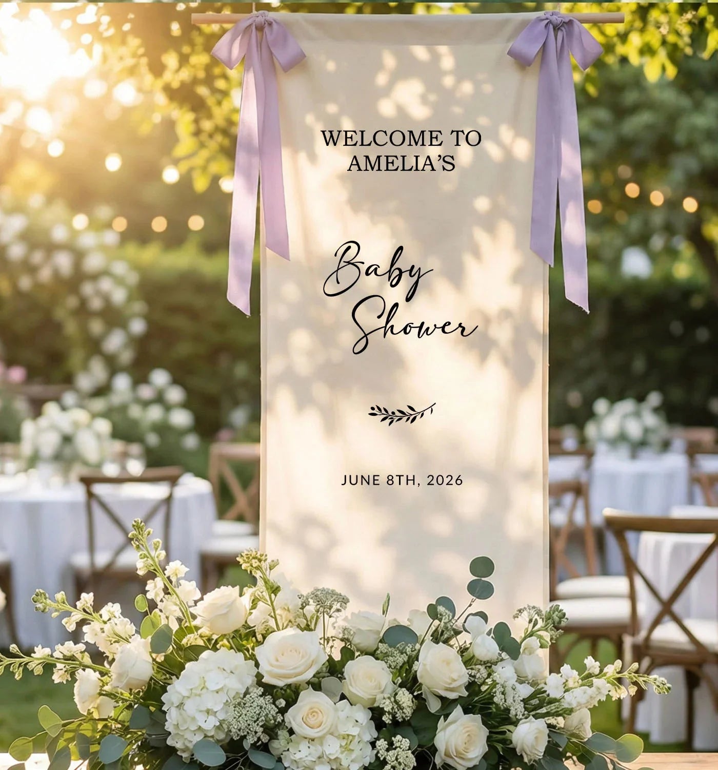 Baby Shower Banner Stand Personalized Baby Shower Welcome Sign Custom Name Linen Baby Shower Decor, baby shower decor
