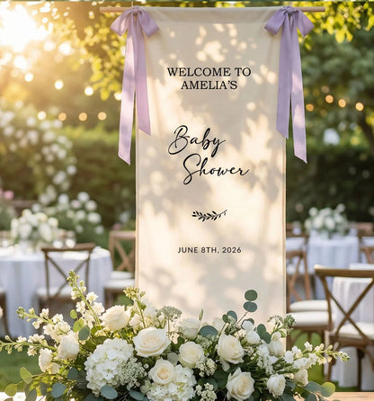 Baby Shower Banner Stand Personalized Baby Shower Welcome Sign Custom Name Linen Baby Shower Decor, baby shower decor