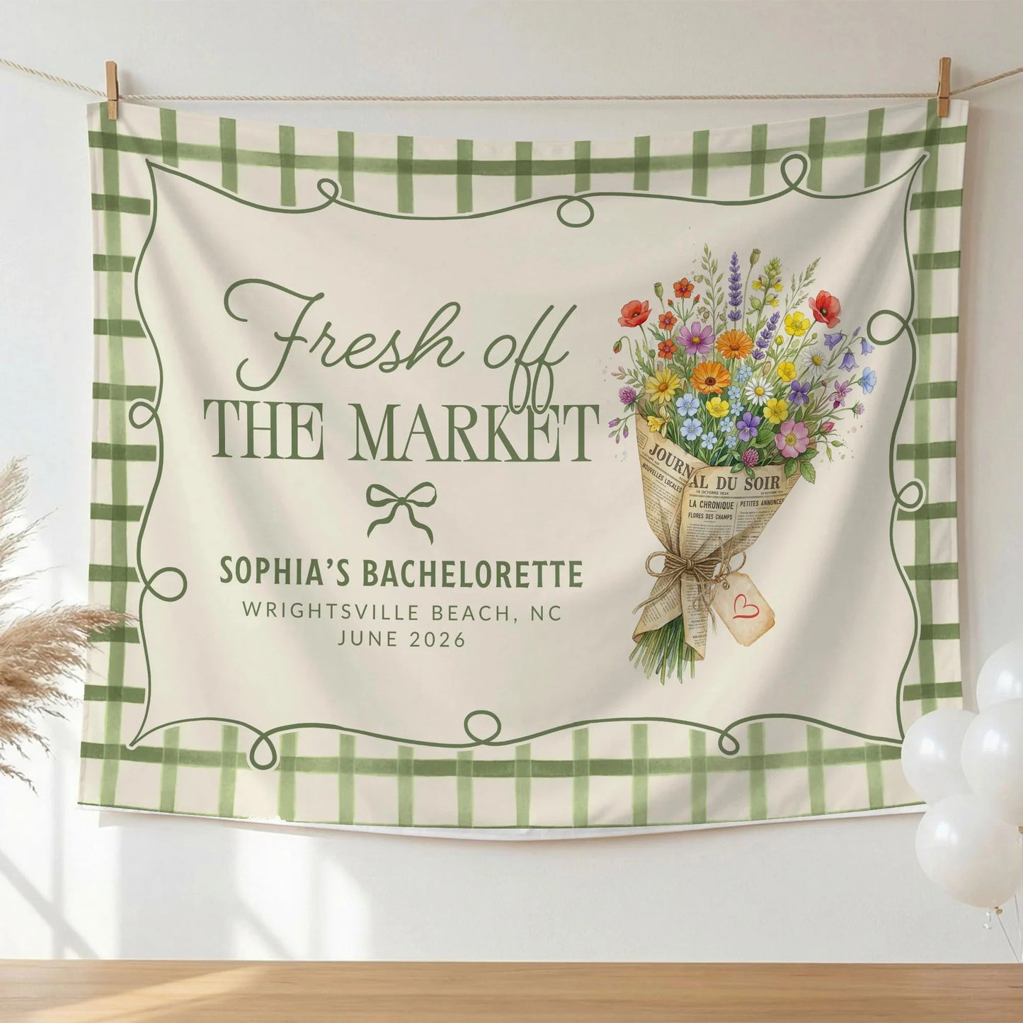 Fresh Off the Market Bachelorette Tapestry Personalized Bridal Bachelorette Party Backdrop, bridal shower decor (view 5)