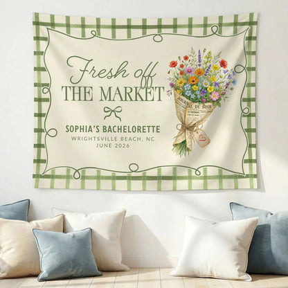 Fresh Off the Market Bachelorette Tapestry Personalized Bridal Bachelorette Party Backdrop, bridal shower decor (view 8)