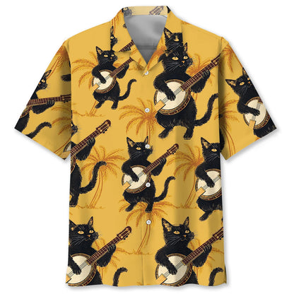 Banjo Black Cat Hawaiian Shirt