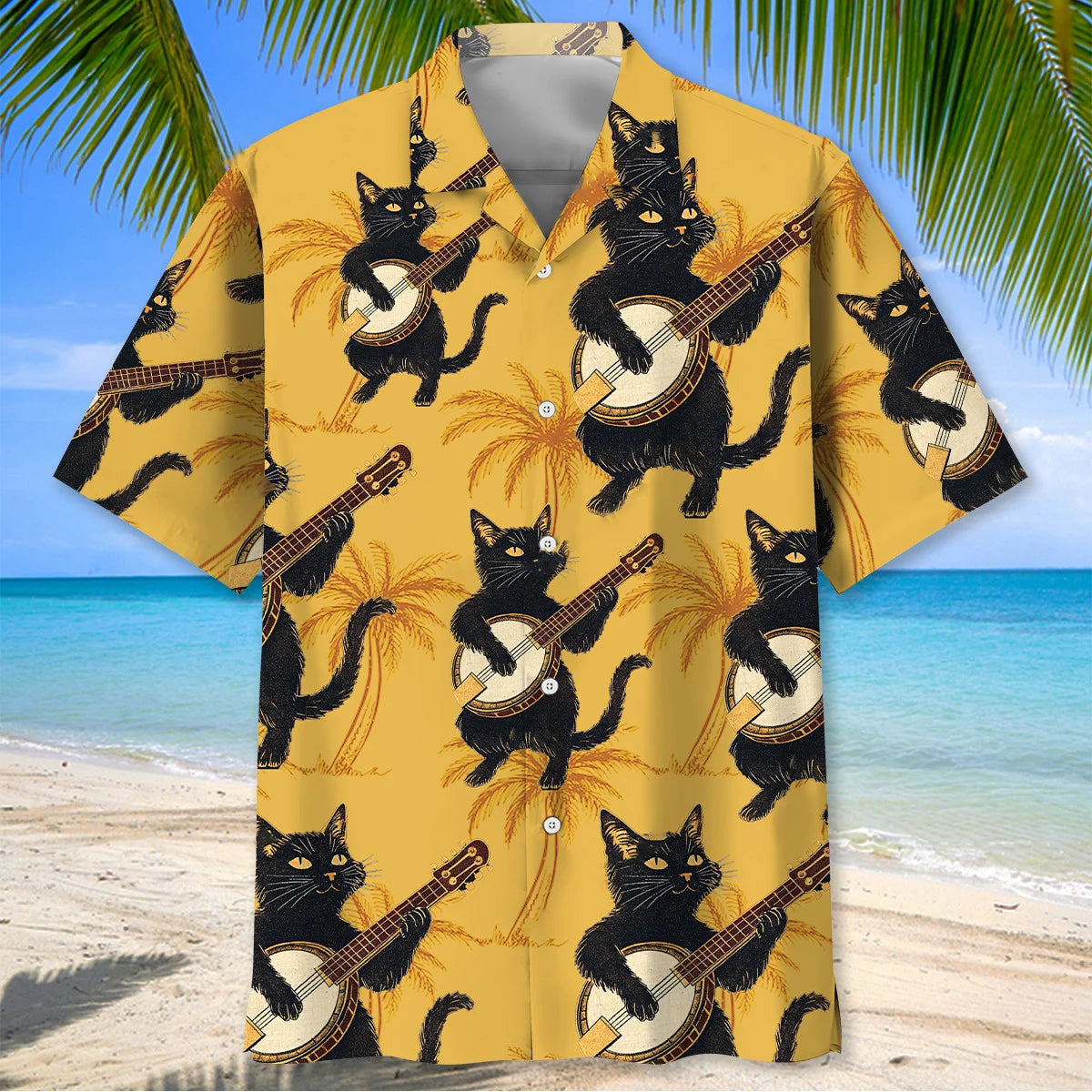 Banjo Black Cat Hawaiian Shirt