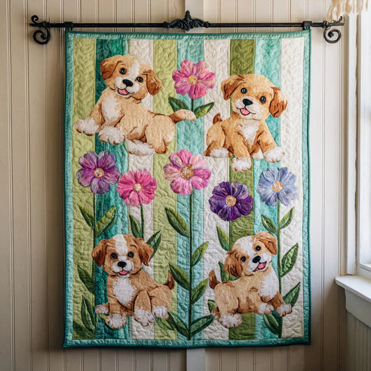 Barnyard Pup Quilt Blanket - Quilted Blanket by OtterMia