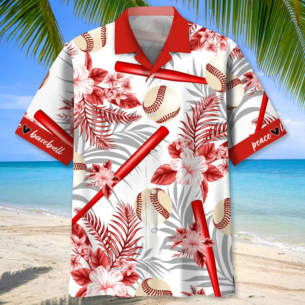 Baseball Red Hawaiian Shirt