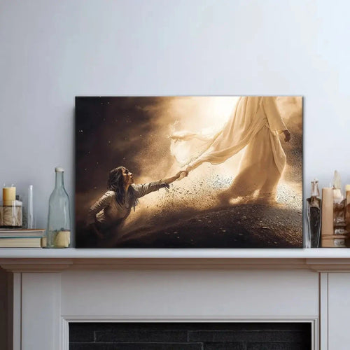 woman touches the hem of jesus garment christian wall art canvas (Landscape)