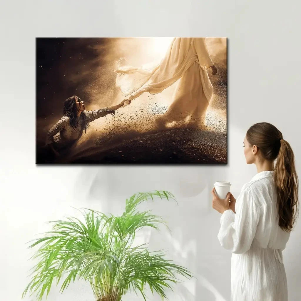 woman touches the hem of jesus garment christian wall art canvas (Landscape) (view 2)