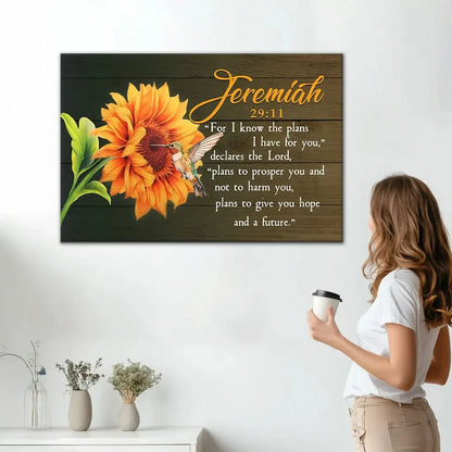 jeremiah 29 11 for i know the plans i have for you hummingbird sunflower wall art canvas (Landscape) (view 2)