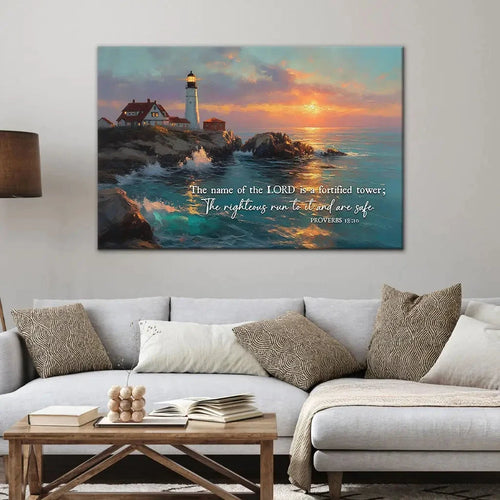 the name of the lord is a fortified tower proverbs 18 10 wall art canvas (Landscape)
