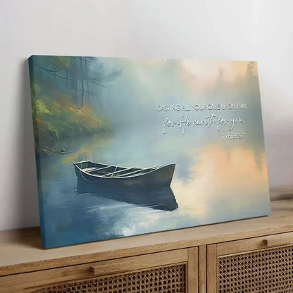 1 peter 5 7 cast all your anxiety on him wall art canvas (Landscape) (view 3)