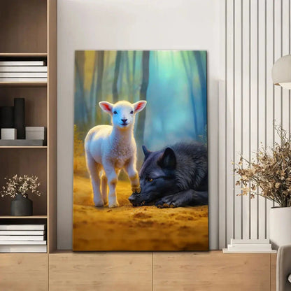 lamb stepping on wolf christian wall art canvas