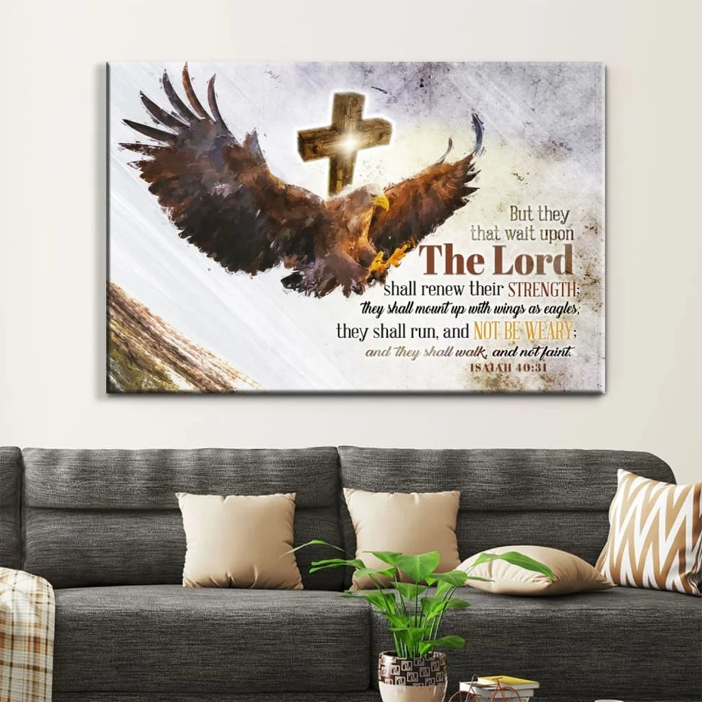 they that wait upon the lord canvas soaring eagle isaiah 40 31 kjv wall art (Landscape)