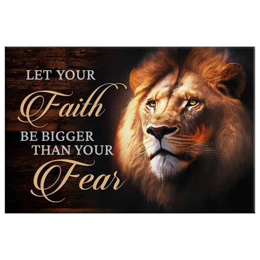 lion of judah let your faith be bigger than your fear wall art canvas (Landscape)