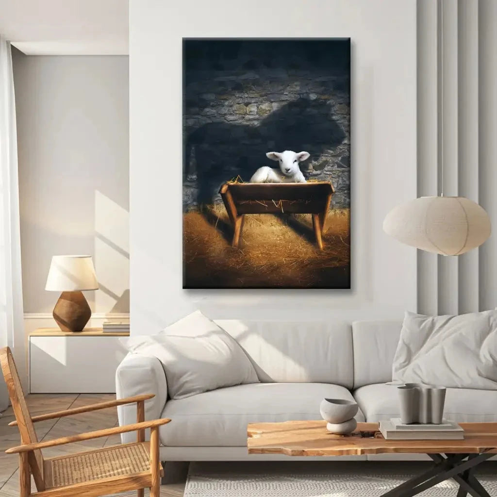 the lamb of god in the manger lion and lamb nativity scene christian wall art canvas