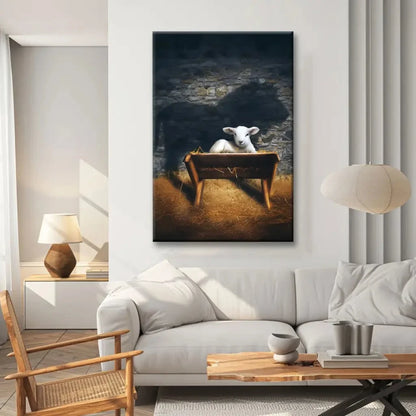 the lamb of god in the manger lion and lamb nativity scene christian wall art canvas