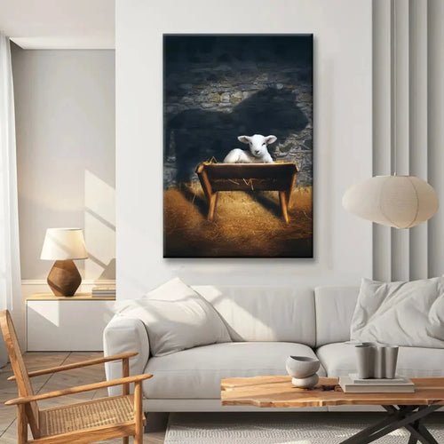 the lamb of god in the manger lion and lamb nativity scene christian wall art canvas