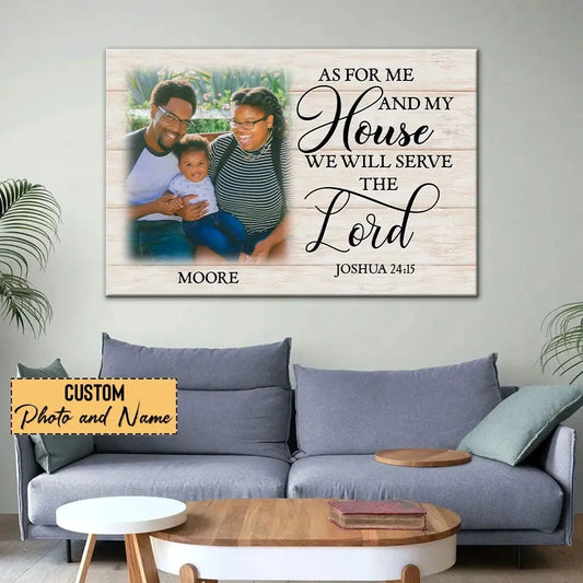 personalized as for me and my house joshua 24 15 custom family name photo wall art canvas (Landscape)