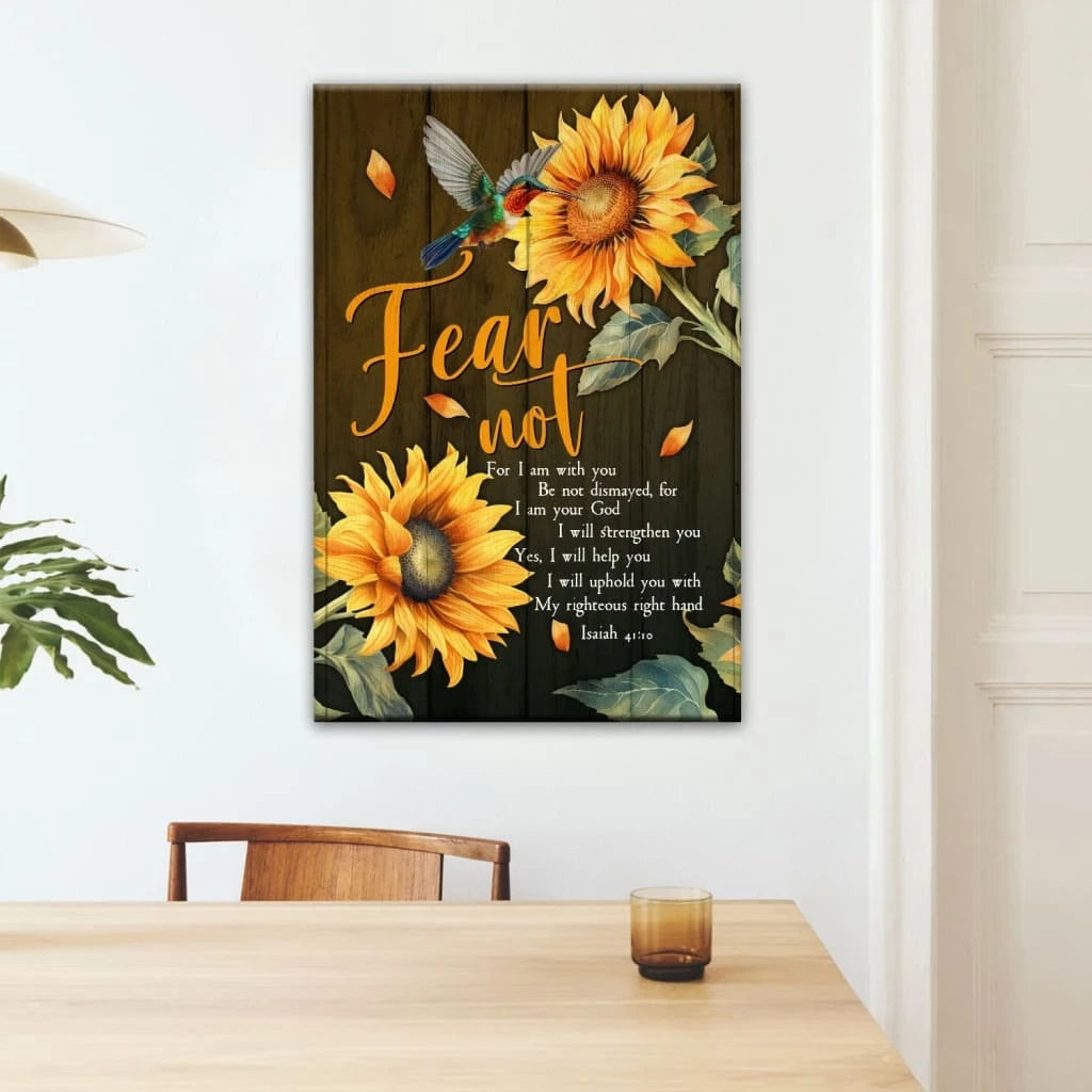fear not for i am with you isaiah 41 10 canvas hummingbird sunflower christian wall art (Landscape)