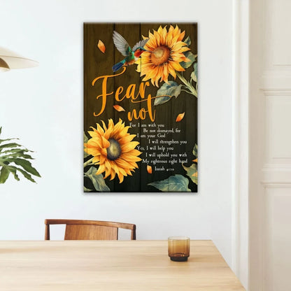 fear not for i am with you isaiah 41 10 canvas hummingbird sunflower christian wall art (Landscape)