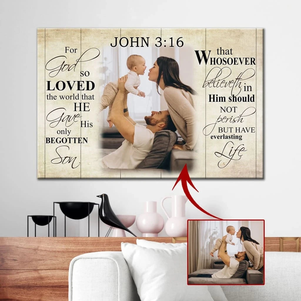 personalized for god so loved the world john 3 16 kjv wall art canvas with custom photo (Landscape)