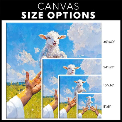a lamb jumps into jesus arms christian wall art canvas (Landscape) (view 4)