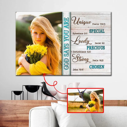 personalized god says you are christian wall art canvas with custom photo (Landscape)