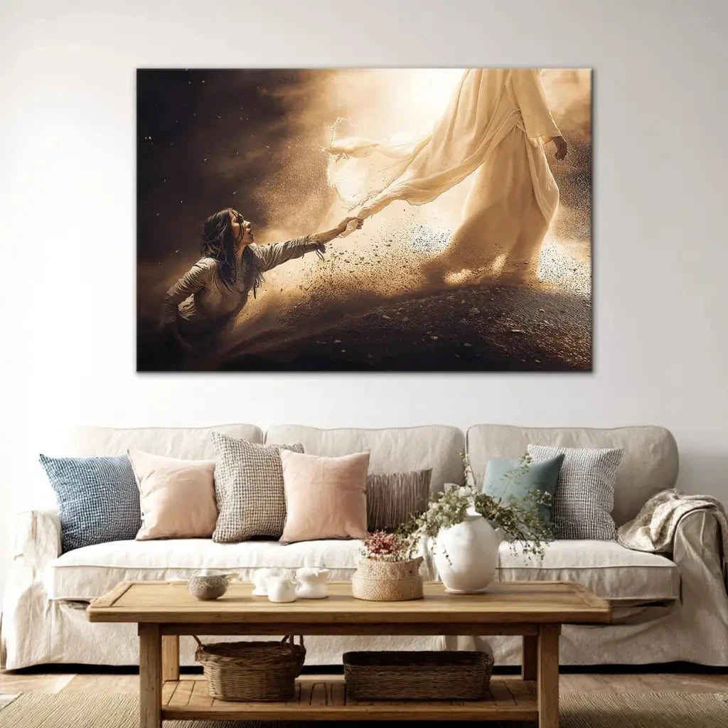 woman touches the hem of jesus garment christian wall art canvas (Landscape) (view 3)