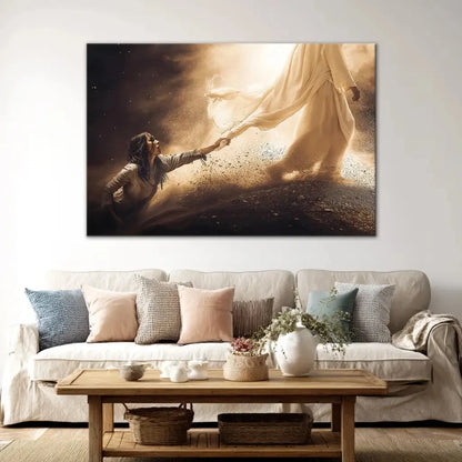 woman touches the hem of jesus garment christian wall art canvas (Landscape) (view 3)