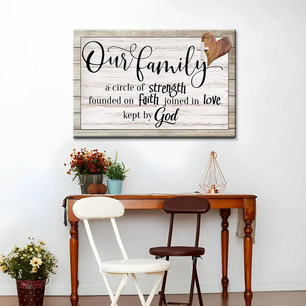 our family a circle of strength christian family wall art canvas (Landscape)