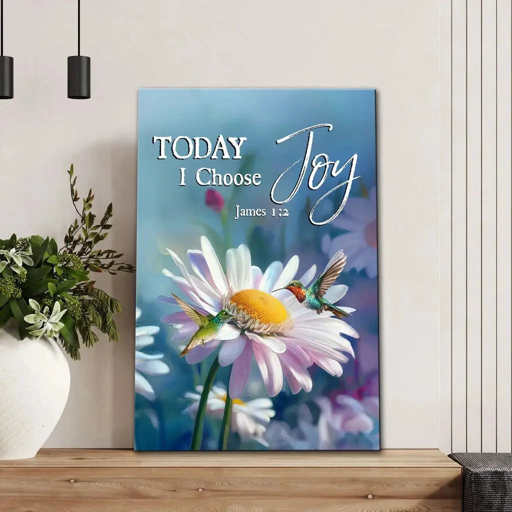 today i choose joy james 1 2 hummingbird with daisies wall art canvas (view 2)