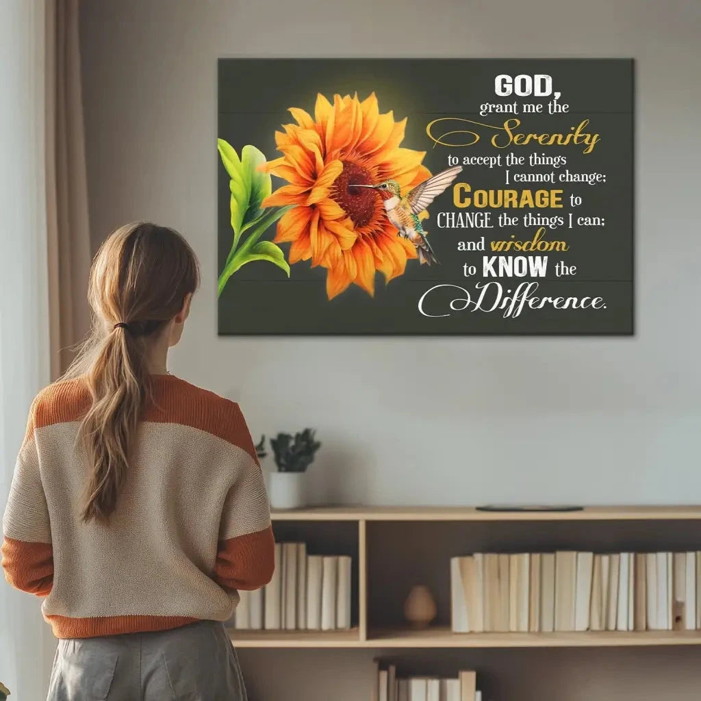 serenity prayer canvas hummingbird sunflower christian wall art (Landscape)