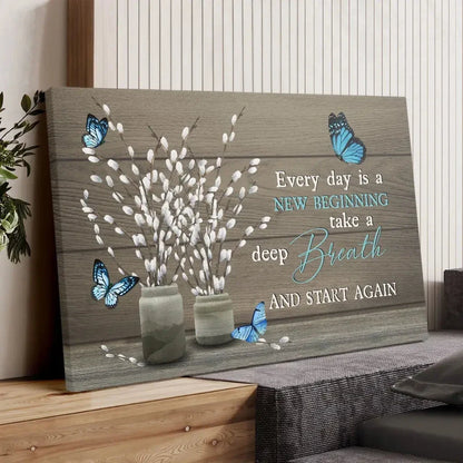 every day is a new beginning butterfly flower christian wall art canvas (Landscape) (view 2)