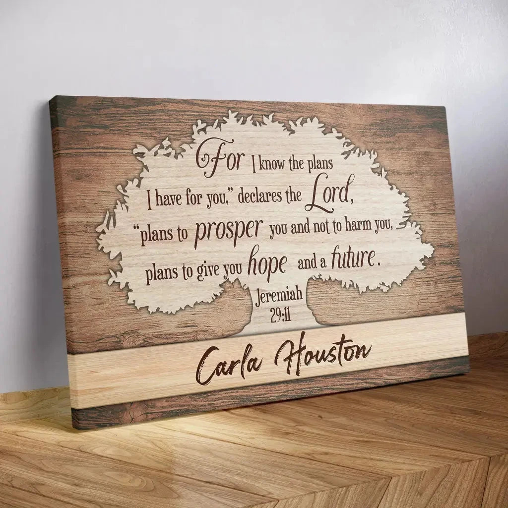 for i know the plans i have for you jeremiah 29 11 wall art canvas with personalized name (Landscape)