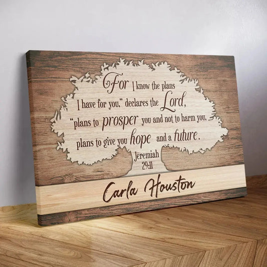 for i know the plans i have for you jeremiah 29 11 wall art canvas with personalized name (Landscape)