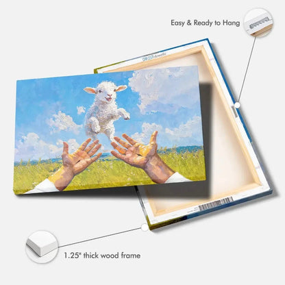 a lamb jumps into jesus arms christian wall art canvas (Landscape) (view 5)