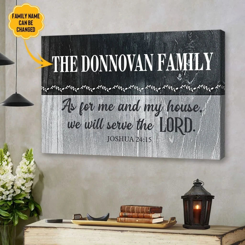 personalized as for me and my house joshua 24 15 wall art canvas with custom family name (Landscape)