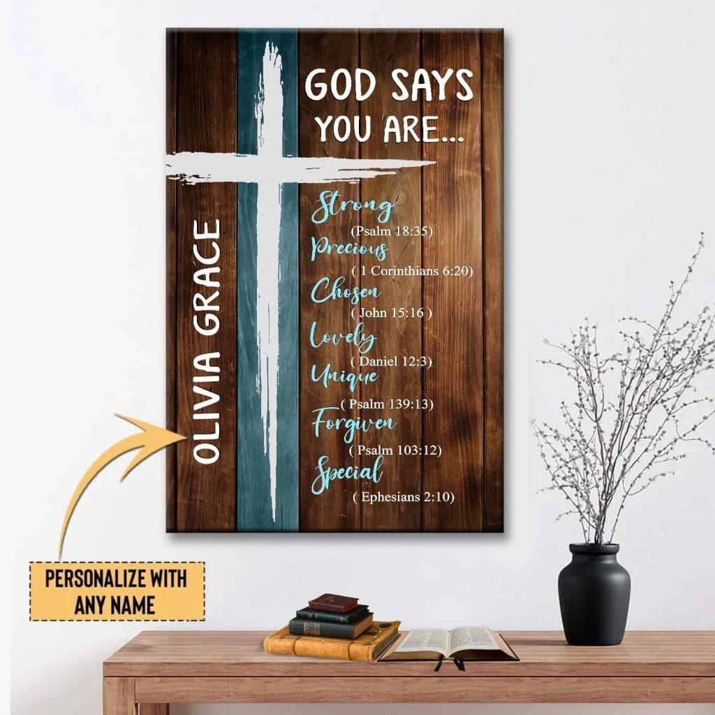 personalized god says you are wall art canvas with custom name (view 2)