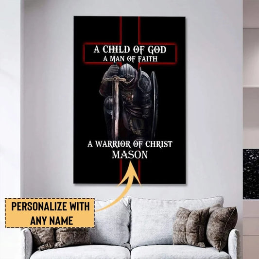 personalized a child of god man of faith warrior of christ wall art canvas with custom name