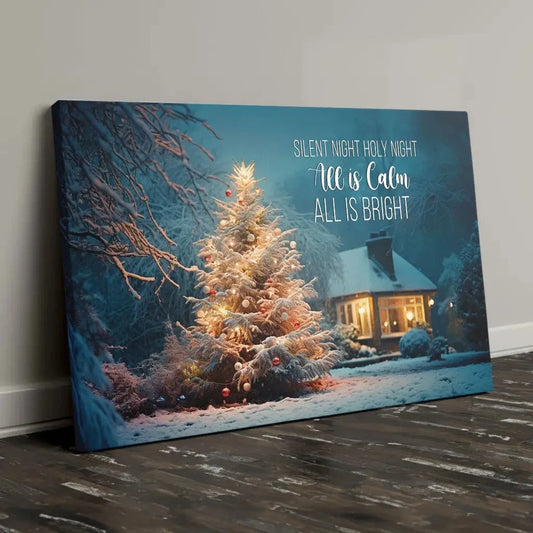 silent night holy night christmas tree wall art canvas (Landscape)